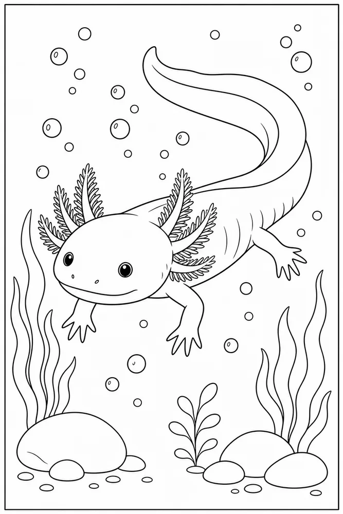 Realistic Axolotl Realistic Axolotl Bubble Trail coloring page