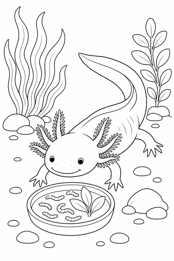 Realistic Axolotl Realistic Axolotl Food Dish coloring page