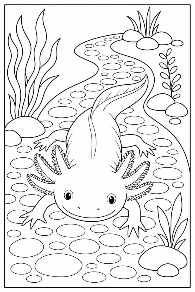 Realistic Axolotl Realistic Axolotl Pebble Path coloring page