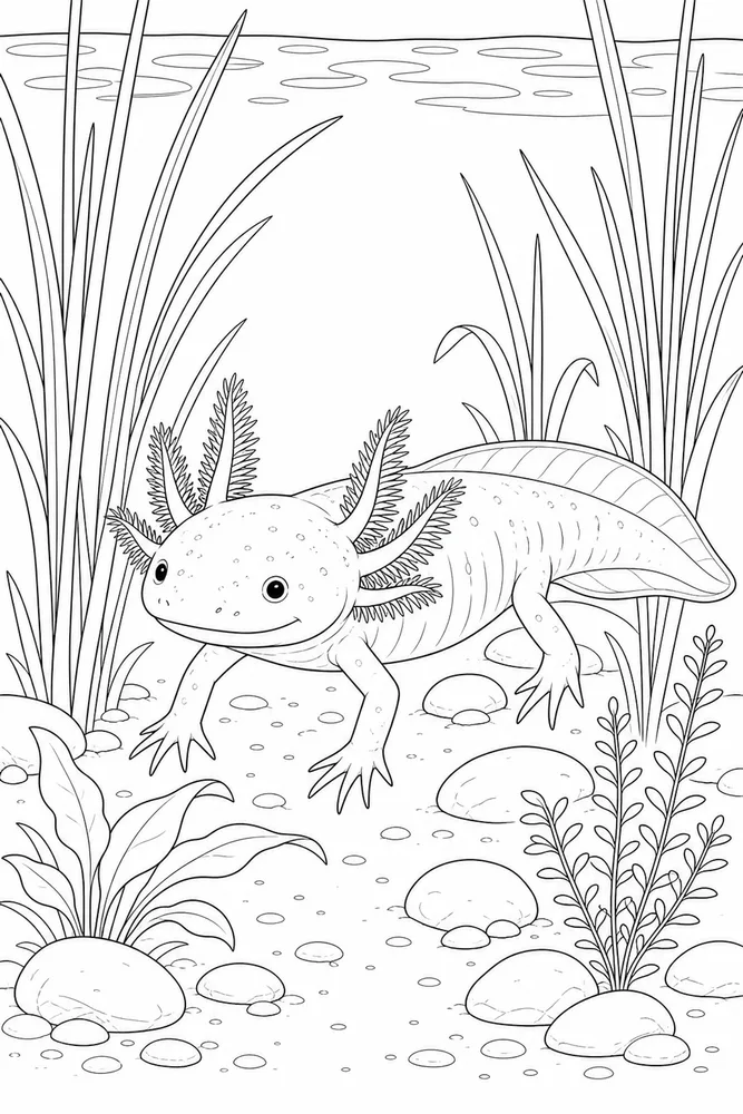 Realistic Axolotl Realistic axolotl reed garden coloring page