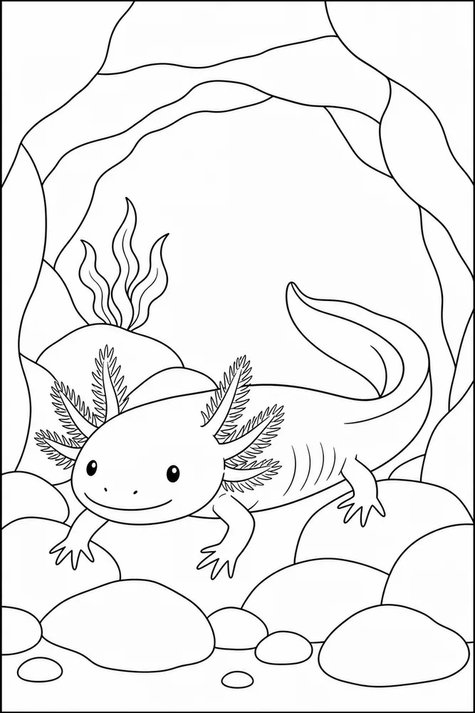 Realistic Axolotl Realistic Axolotl Rock Cave coloring page