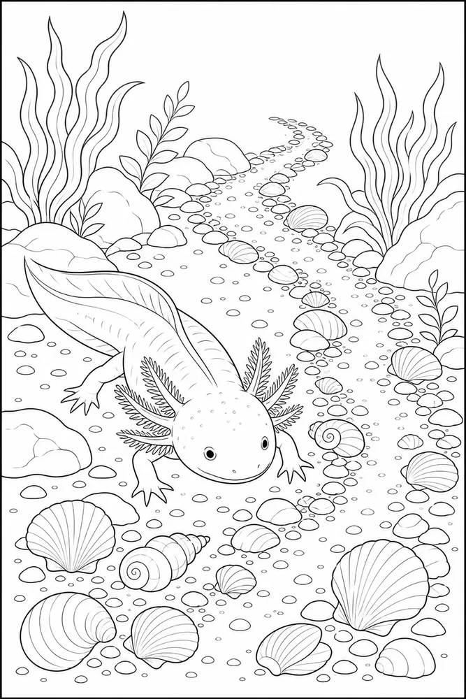 Realistic Axolotl Realistic axolotl shell path coloring page