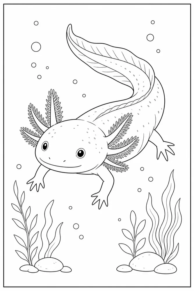 Realistic Axolotl Realistic axolotl simple swim coloring page