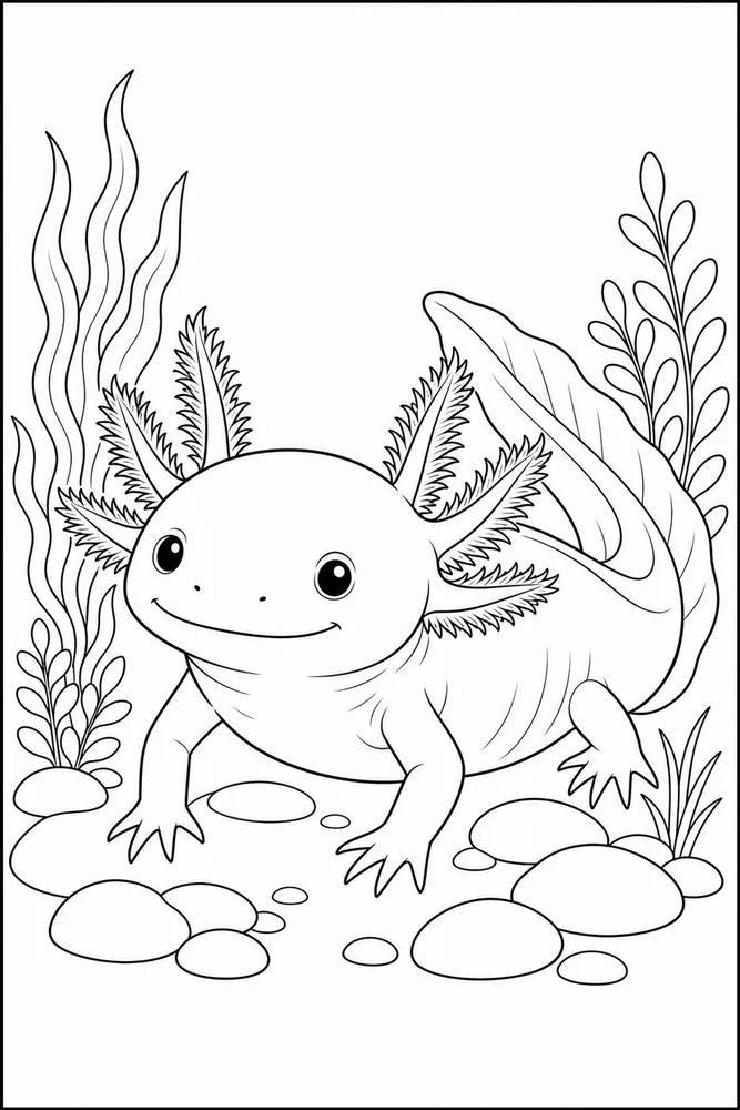 Realistic Axolotl Realistic axolotl smiling portrait coloring page