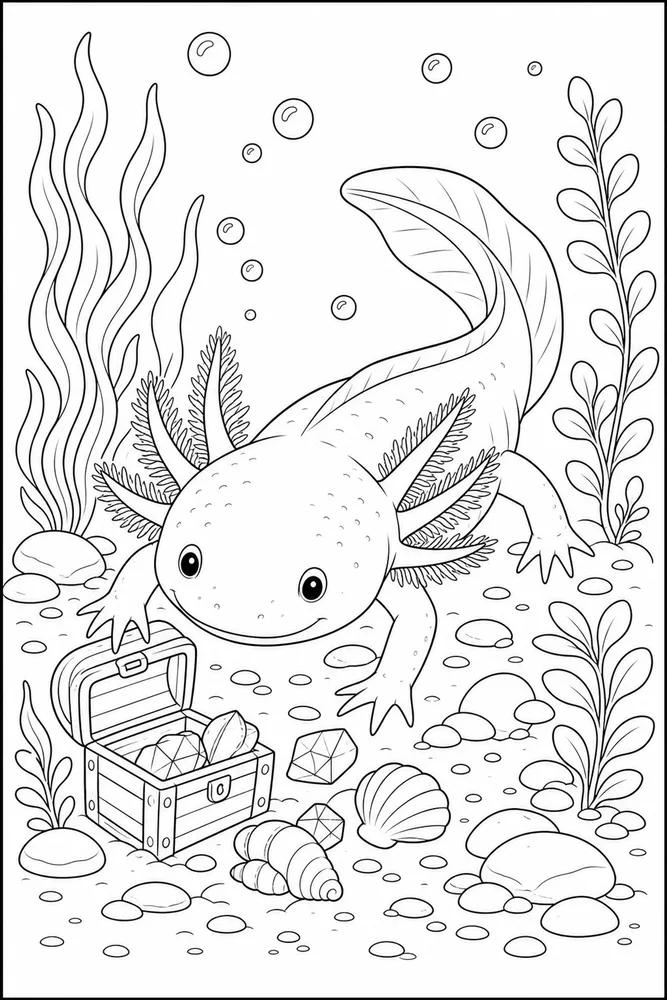 Realistic Axolotl Realistic axolotl tiny treasure coloring page