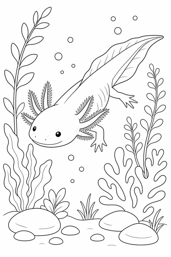 Realistic Axolotl Realistic Axolotl Underwater Garden coloring page