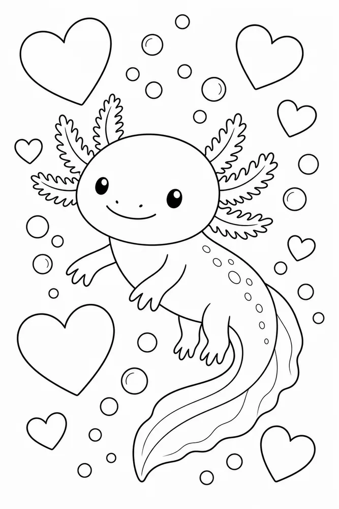 Valentine Axolotl Valentine Axolotl Bubble Trail coloring page