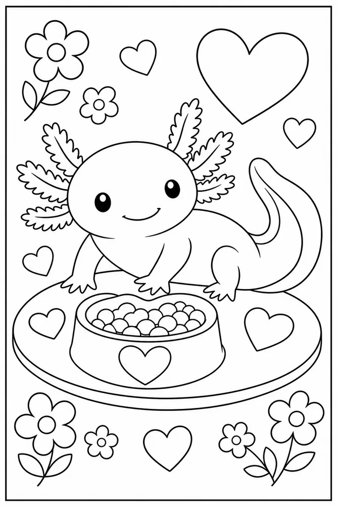 Valentine Axolotl Valentine Axolotl Food Dish coloring page