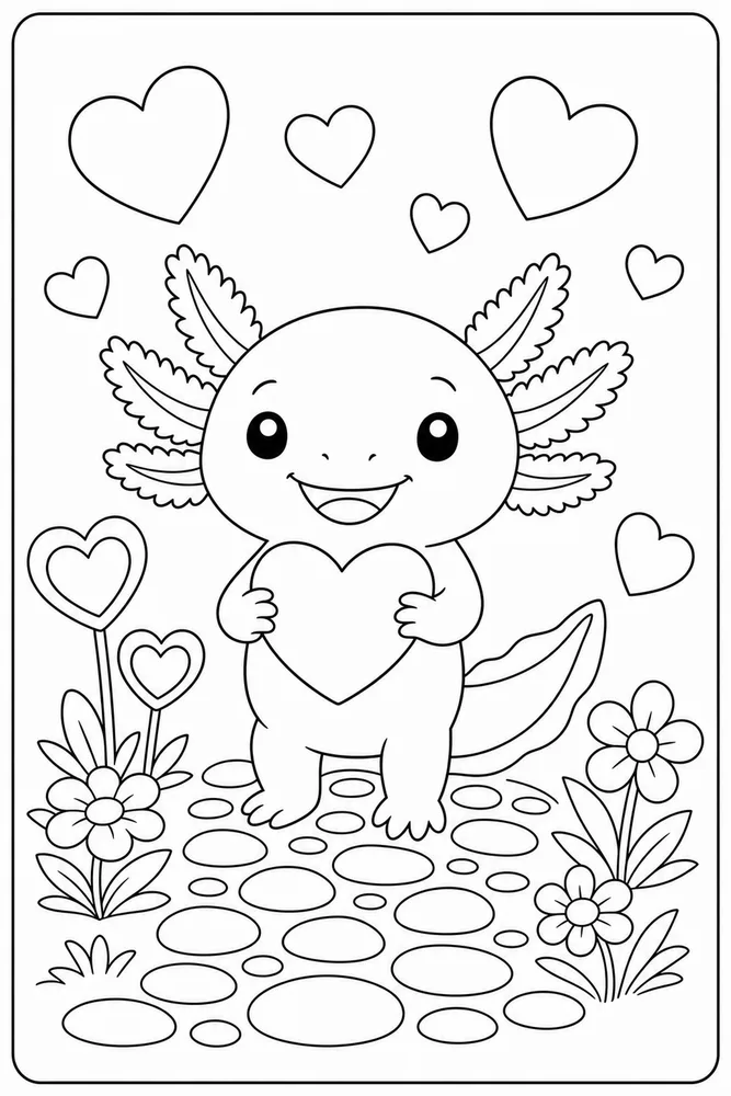 Valentine Axolotl Valentine Axolotl Pebble Path coloring page