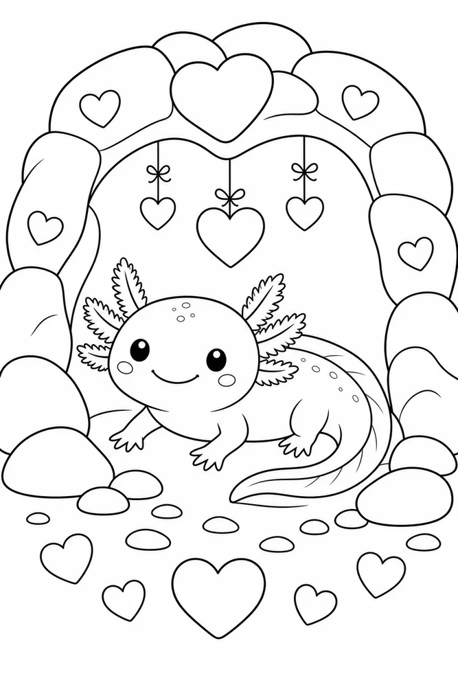 Valentine Axolotl Valentine Axolotl Rock Cave coloring page