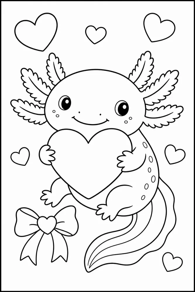 Valentine Axolotl Valentine Axolotl Simple Portrait coloring page