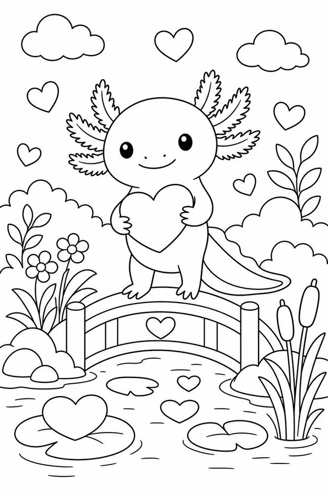Valentine Axolotl Valentine Axolotl Small Bridge coloring page