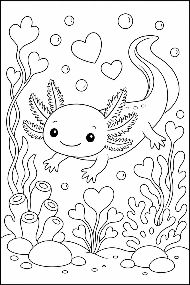 Valentine Axolotl Valentine Axolotl Underwater Garden coloring page