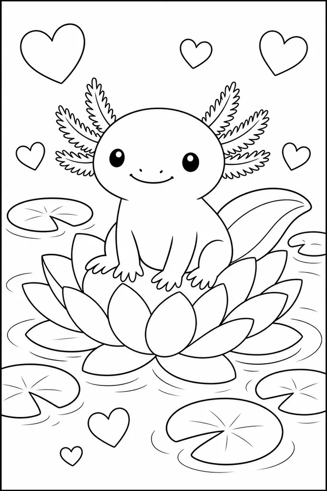 Valentine Axolotl Valentine Axolotl Water Lily coloring page