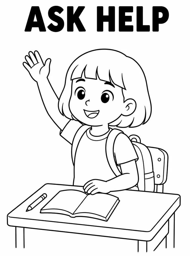 Back to School Classroom Rules Ask For Help printable coloring page