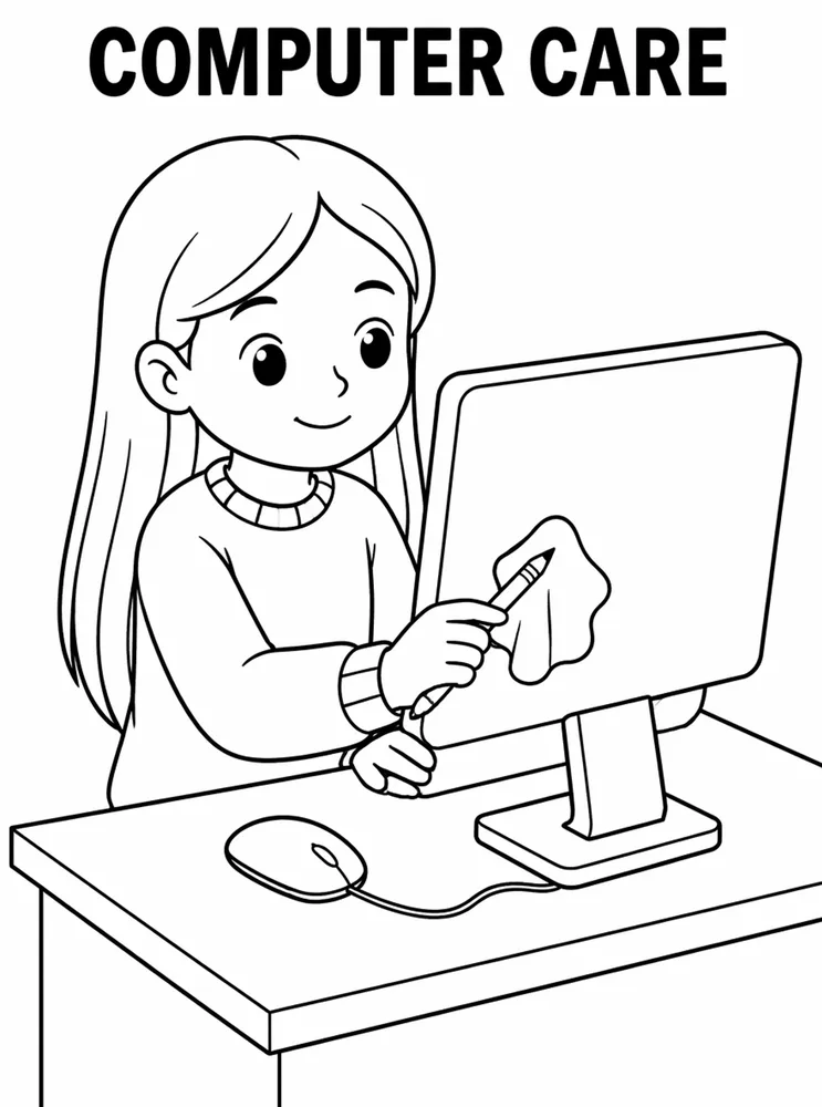 Back to School Classroom Rules Computer Care printable coloring page