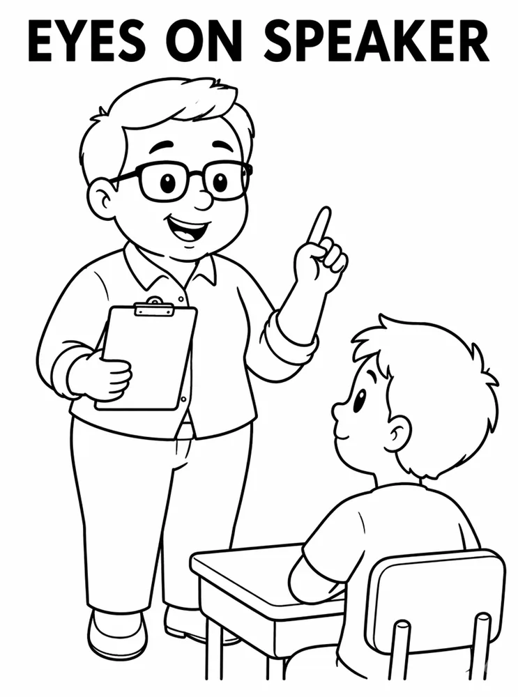 Back to School Classroom Rules Eyes On Speaker printable coloring page