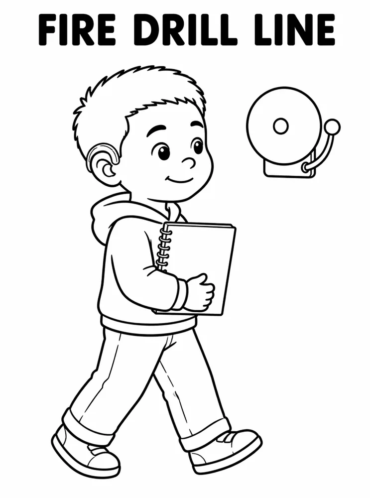 Back to School Classroom Rules Fire Drill Line printable coloring page