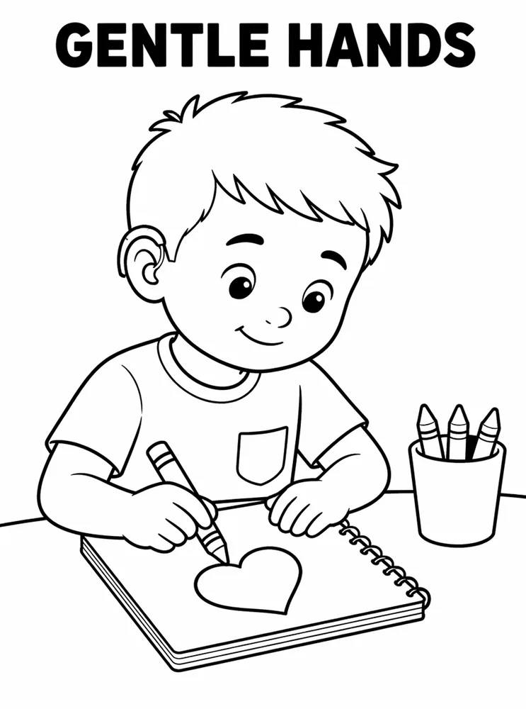 Back to School Classroom Rules Gentle Hands printable coloring page