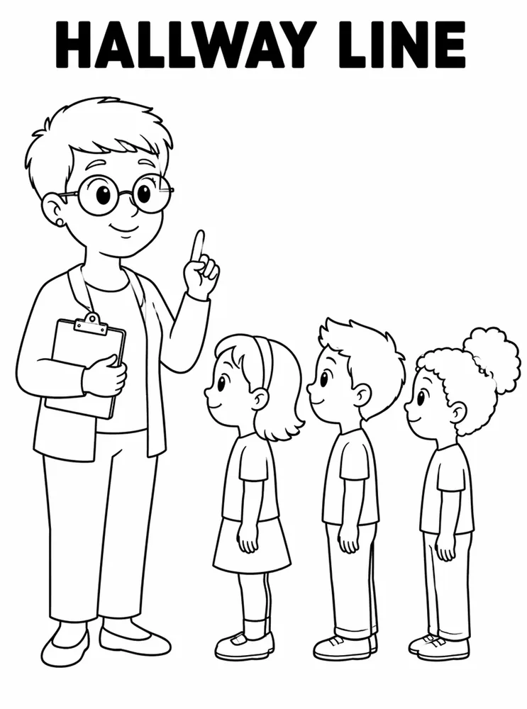 Back to School Classroom Rules Hallway Line printable coloring page