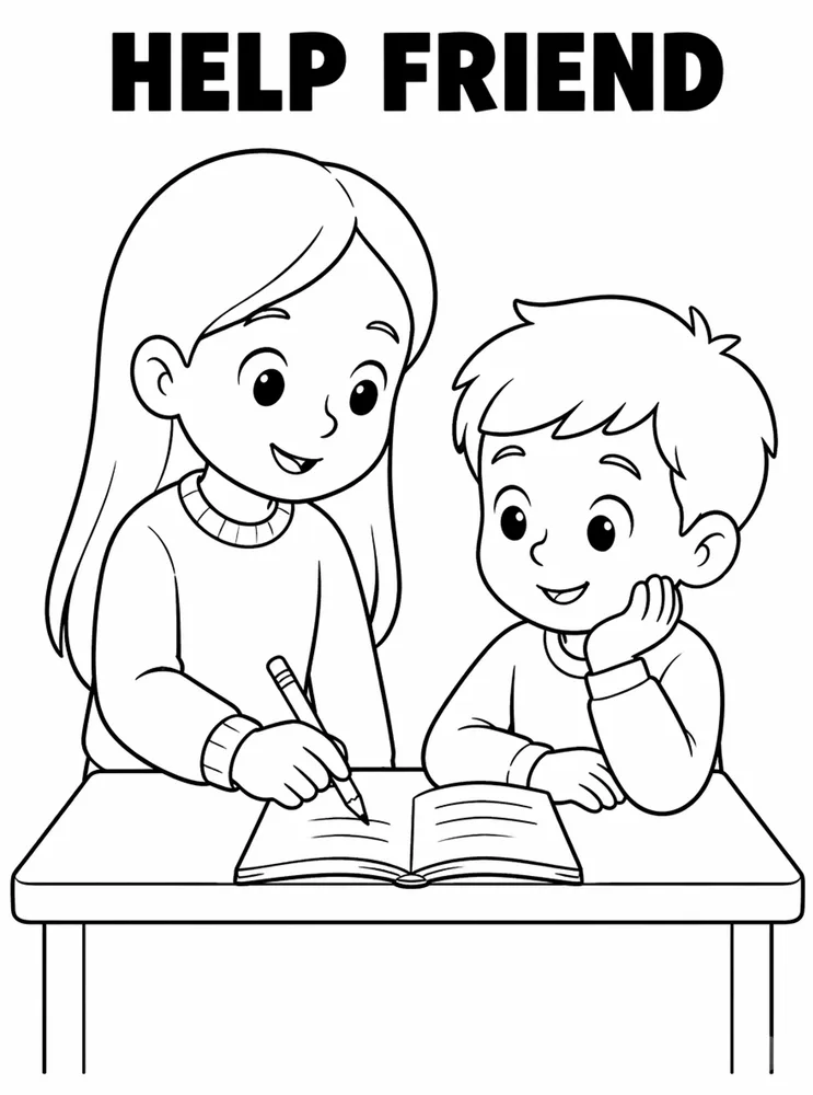 Back to School Classroom Rules Help A Friend printable coloring page