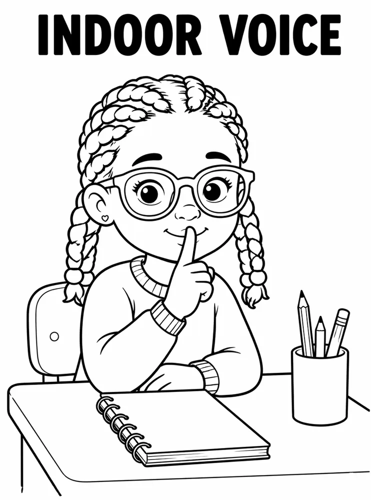 Back to School Classroom Rules Indoor Voice printable coloring page