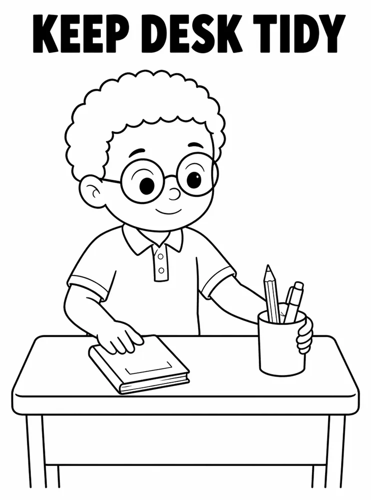 Back to School Classroom Rules Keep Desk Tidy printable coloring page