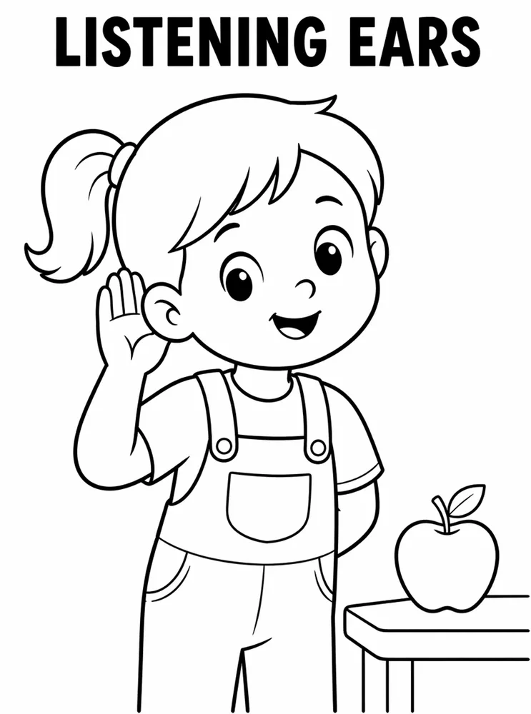 Back to School Classroom Rules Listening Ears printable coloring page
