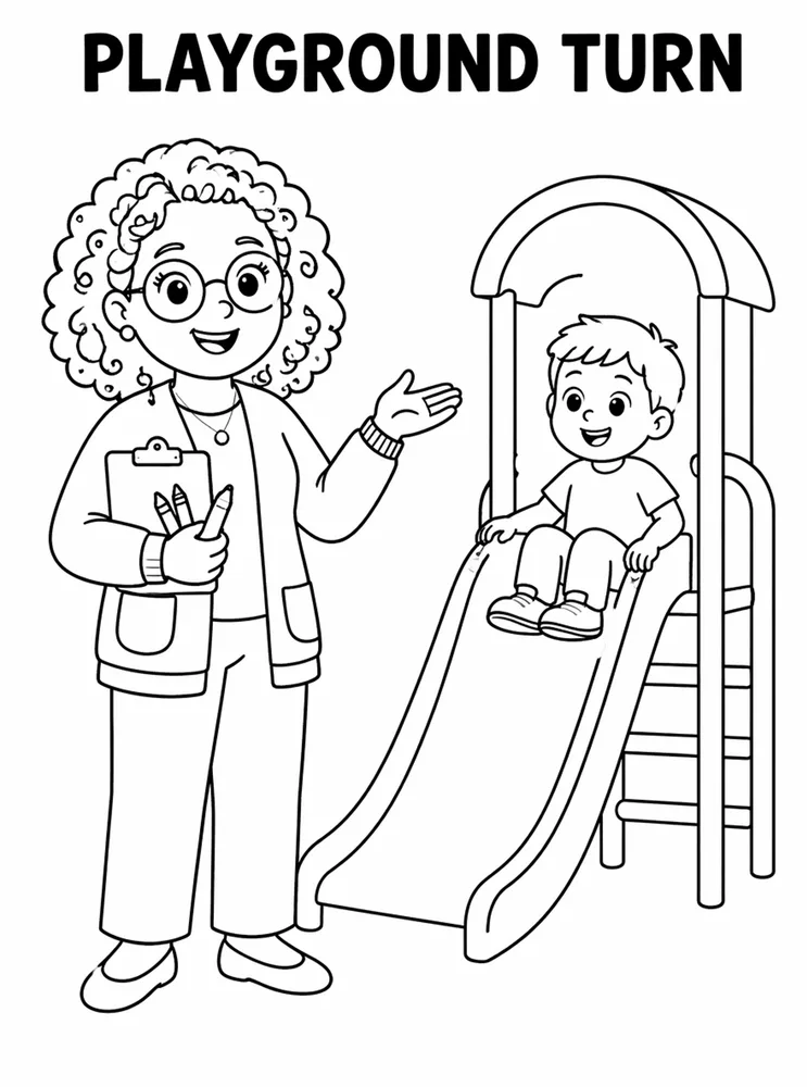 Back to School Classroom Rules Playground Turn printable coloring page