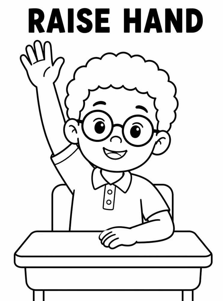 Back to School Classroom Rules Raise Hand printable coloring page