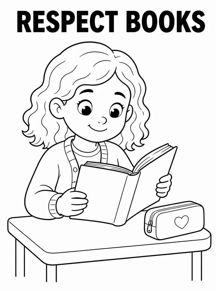 Back to School Classroom Rules Respect Books printable coloring page