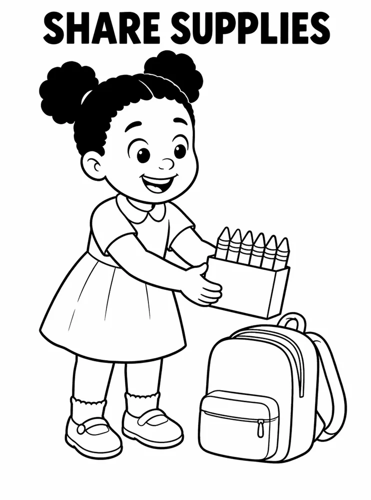 Back to School Classroom Rules Share Supplies printable coloring page