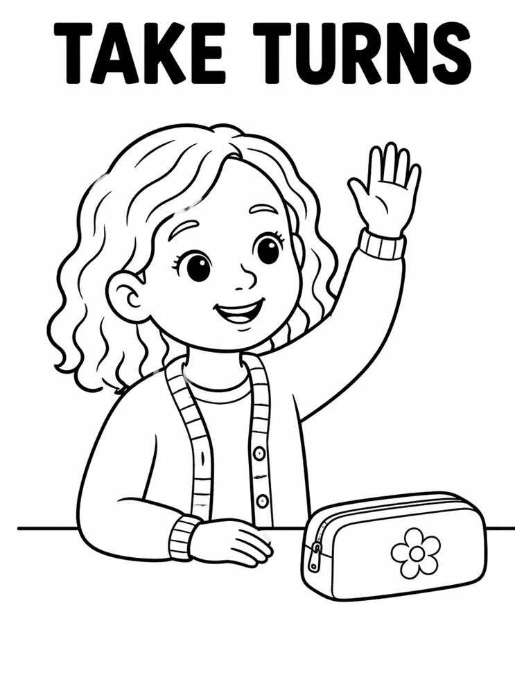 Back to School Classroom Rules Take Turns printable coloring page