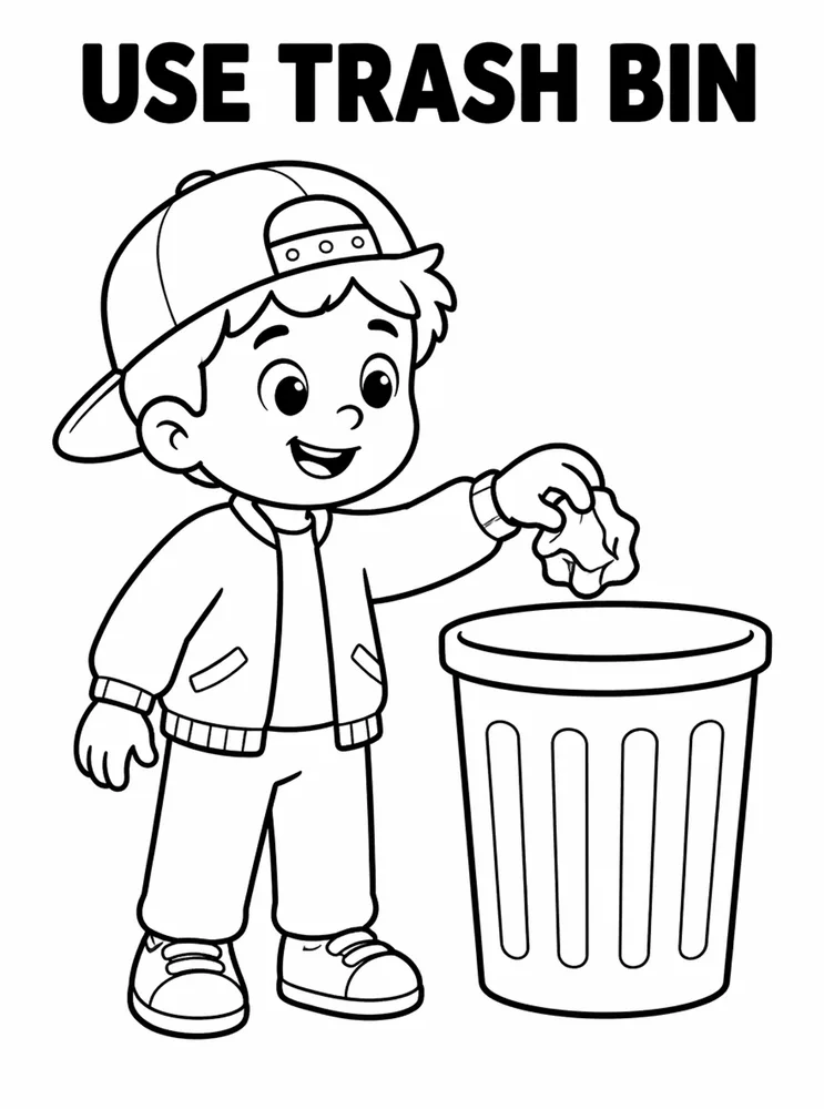Back to School Classroom Rules Use Trash Bin printable coloring page