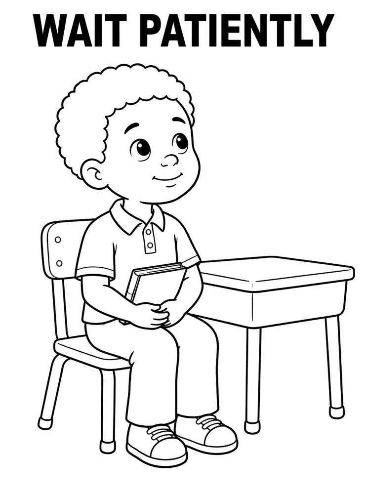 Back to School Classroom Rules Wait Patiently printable coloring page