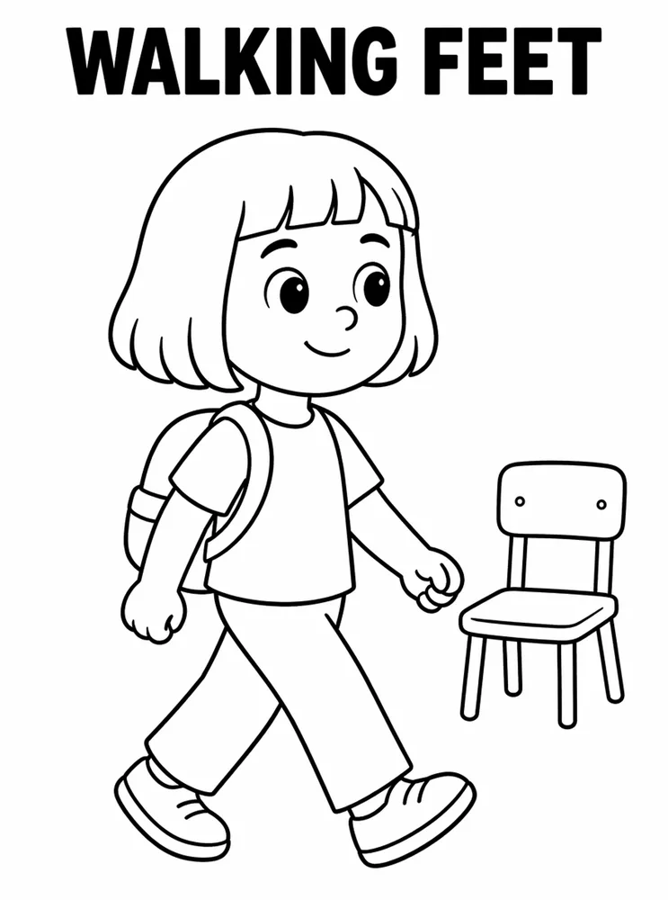 Back to School Classroom Rules Walking Feet printable coloring page