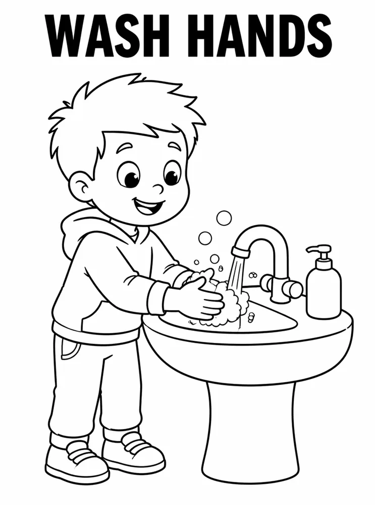 Back to School Classroom Rules Wash Hands printable coloring page