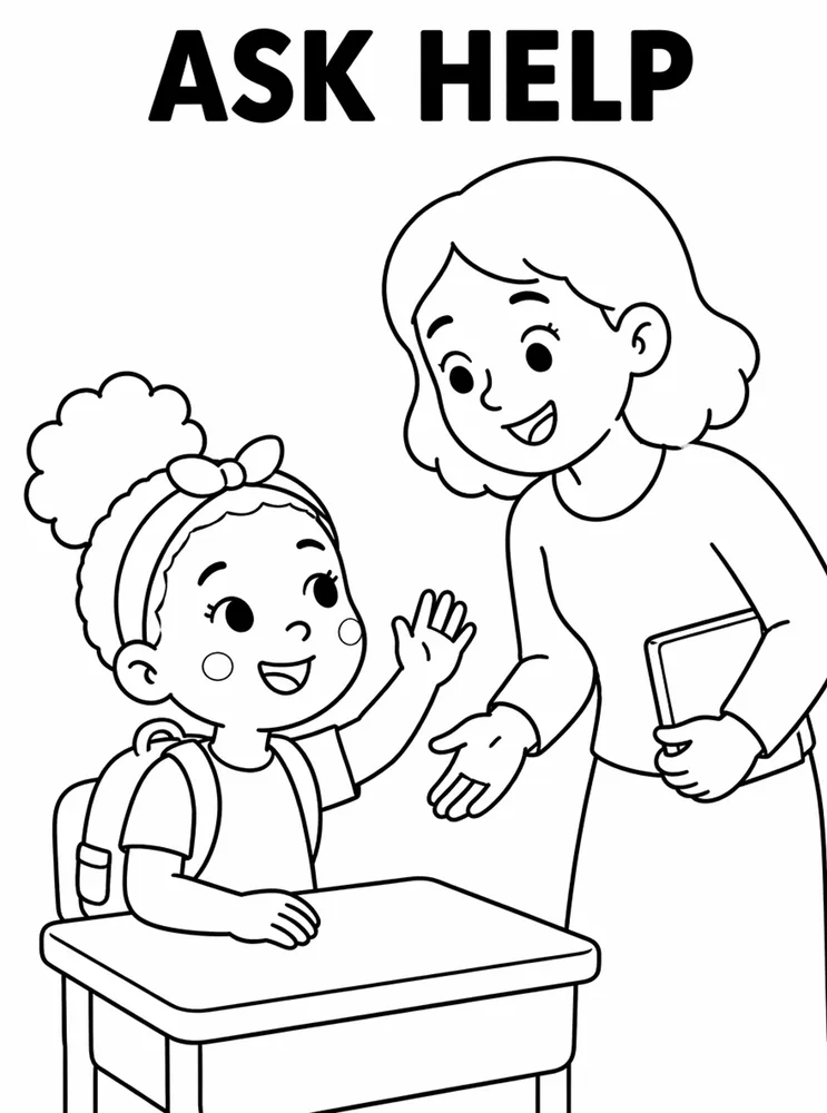 Back to School Growth Mindset Ask For Help printable coloring page