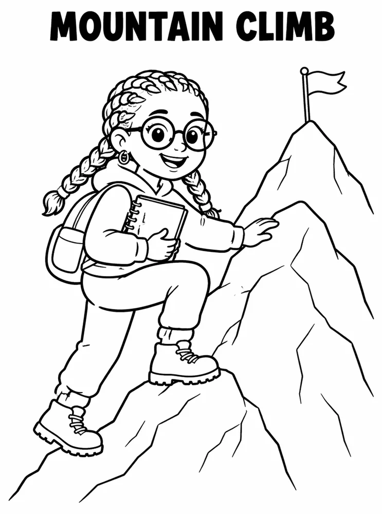 Back to School Growth Mindset Mountain Climb printable coloring page
