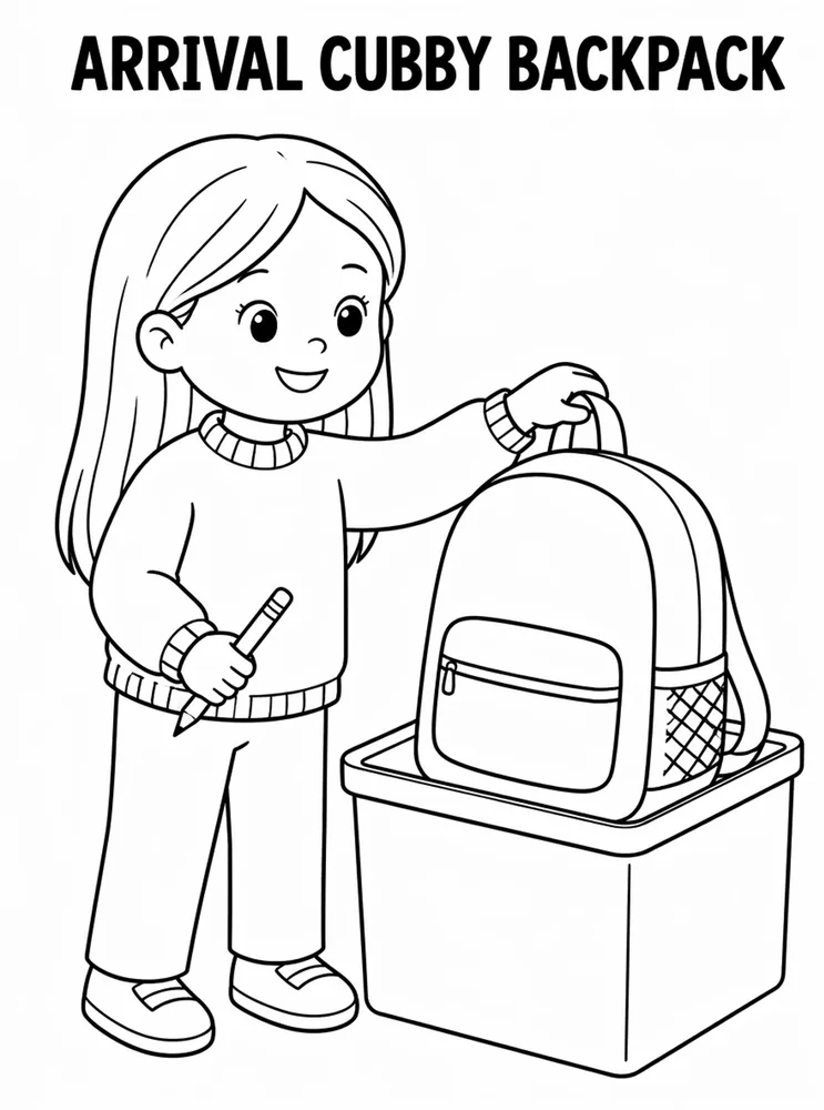 Back to School Morning Routines Coloring Pages preview: Back to School Morning Routines Arrival Cubby Backpack printable coloring page