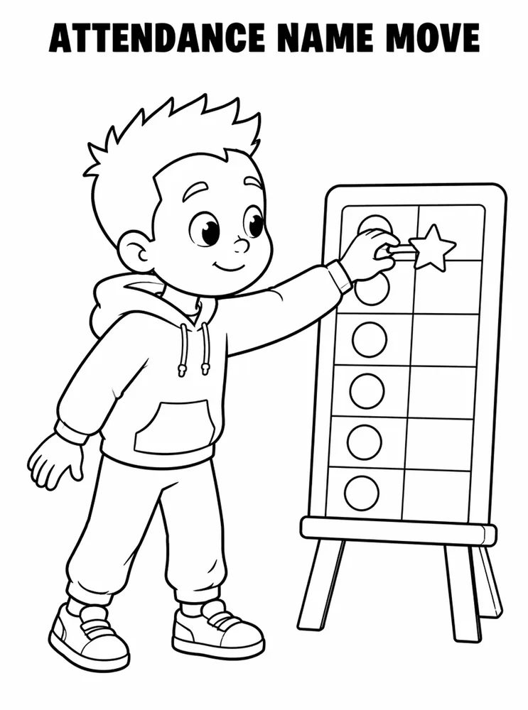 Back to School Morning Routines Attendance Name Move printable coloring page