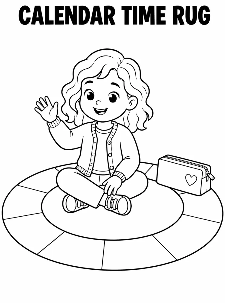 Back to School Morning Routines Calendar Time Rug printable coloring page