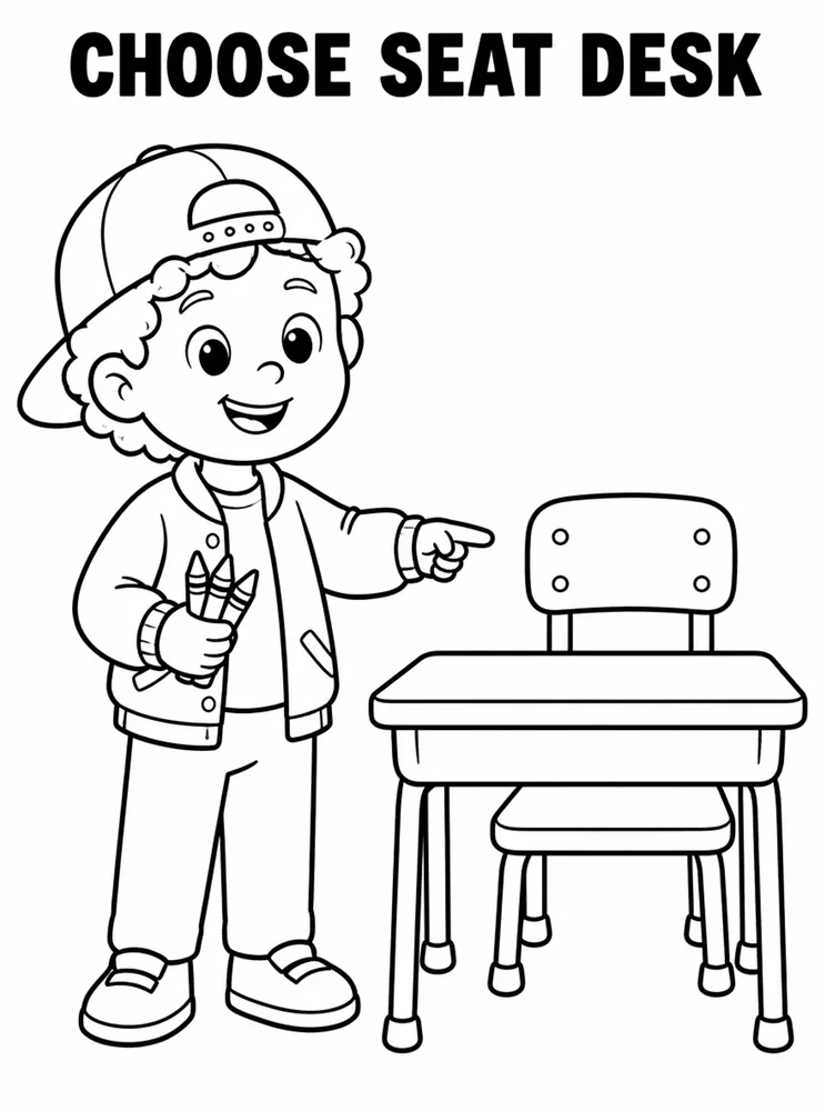 Back to School Morning Routines Choose Seat Desk printable coloring page