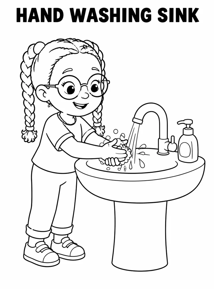 Back to School Morning Routines Hand Washing Sink printable coloring page