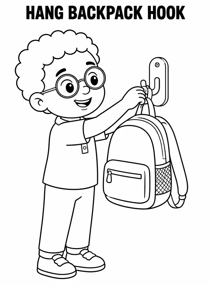 Back to School Morning Routines Hang Backpack Hook printable coloring page