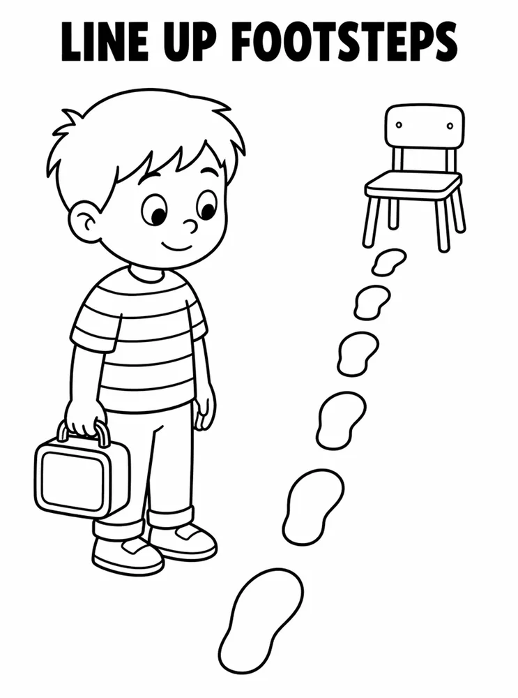 Back to School Morning Routines Line Up Footsteps printable coloring page