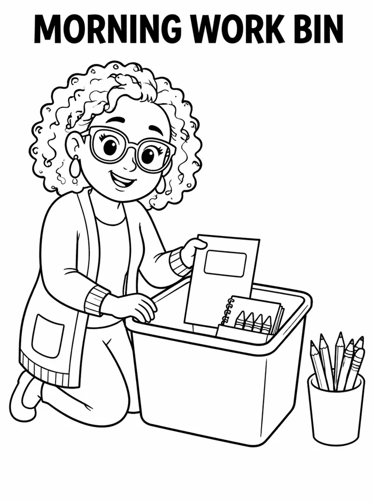 Back to School Morning Routines Morning Work Bin printable coloring page