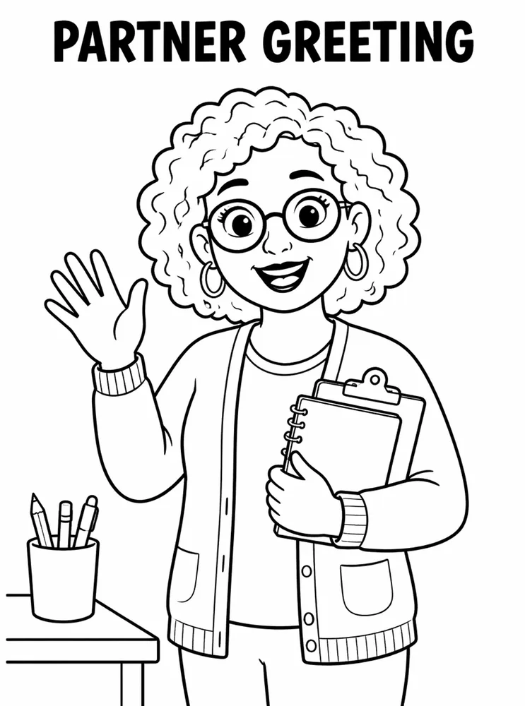 Back to School Morning Routines Partner Greeting printable coloring page