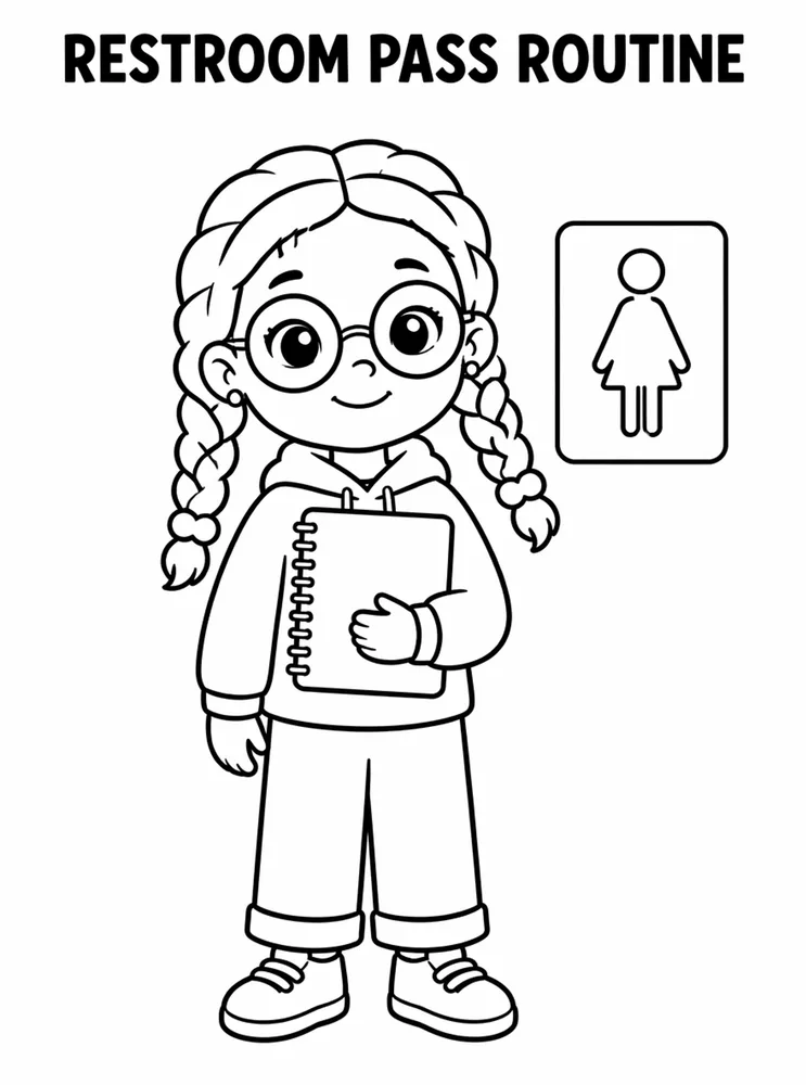 Back to School Morning Routines Restroom Pass Routine printable coloring page