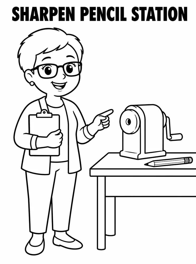 Back to School Morning Routines Sharpen Pencil Station printable coloring page